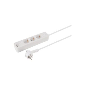   ETM 55.201.23 elosztó, 3 aljzat, kapcsolós, USB-A, USBC aljzat, 1,5 m hosszú