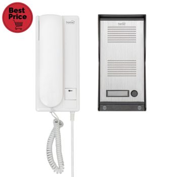   Home DP 22 vezetékes kaputelefon szett, falon kívüli alumínium kültéri egység, kétvezetékes bekötés, zárnyitási lehetőség, IP23 vízállóság, 230V