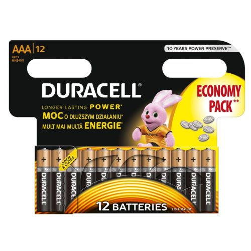 Duracell LR03 10PP100006 AAA alkáli elem, 1,5 V feszültség, 12db/bliszter