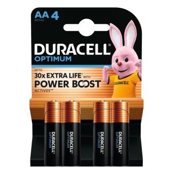   Duracell OPTIMUM LR6 10PP110049 AA alkáli elem, 1,5 V feszültség, kiemelkedő teljesítmény, 4db/bliszter