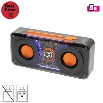   SAL MECHAPOWER vezeték nélküli hangszóró és multimédia-lejátszó, 2 x 10 W, RGB LED, BT TWS, USB-C, ~8 óra üzemidő, superbass mélysugárzó