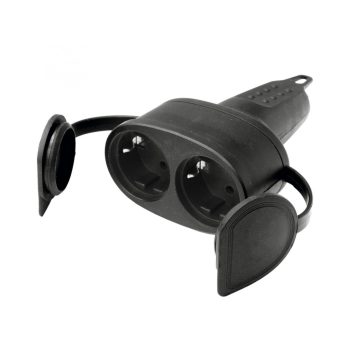   Home NGA 02 földelt dupla aljzat egyenes kábelvezetéssel, 2 aljzat gyermekvédelemmel, kül- és beltéren is használható, max. 3680 W, fekete