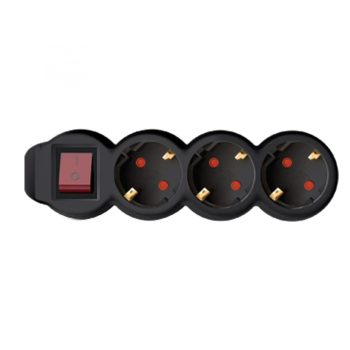   Home NV 3K-3/BK/1,5 hálózati elosztó, 3 m, H05VV-F 3G1,5 mm2 kábel, kétpólusú kapcsoló, IP20 kivitel, 3 védőérintkezős aljzat, max. 3500W, fekete