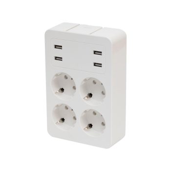   Home NV41USB tálcás USB-s elosztó, 4 földelt aljzat, 4 USB aljzat össz. 1,9A, elforgatható csatlakozódugó, max.3680W,