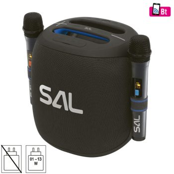   SAL PARCUBE boombox, 100 W, 2db vezeték nélküli mikrofon, 5db hangszóró, LED fényeffekt, IPX5 védelem, Bluetooth