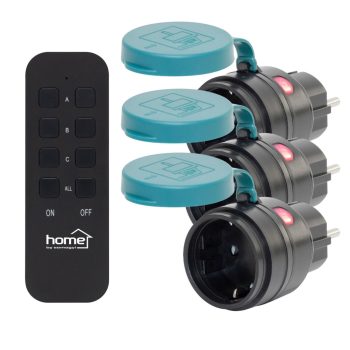  Home THO2313 távirányítható kültéri hálózati aljzat szett, IP44, 2300 W, 3 aljzat +1 távirányító, 40m hatótáv