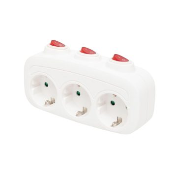   Home TPF 3K földelt hálózati T" elosztó, 3 db földelt aljzat, 3 kapcsoló"