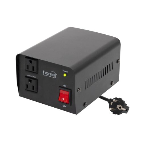 HOME VTF200VA feszültségátalakító, max.200VA, 230V/110V transzformátor, dupla 110V kimeneti aljzat két készülékhez, hordozható